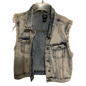 Blue Asphalt Cropped Distressed Jacket Large